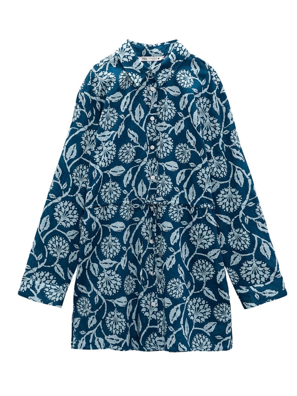 Blue Floral Button-Front Tunic Dress